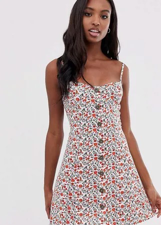 Короткий сарафан на пуговицах с цветочным принтом ASOS DESIGN Tall-Мульти