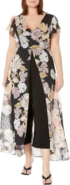 Комбинезон Adrianna Papell Stretch Crepe Jumpsuit with Printed Chiffon Walk Thru Jumpsuit, цвет Black Multi