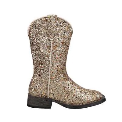 Roper Glitter Galore Square Toe Cowboy Youth Girls Gold Casual Boots 09-018-190