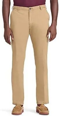 IZOD Мужские брюки-чинос прямого кроя с эластичной плоской передней частью, коньячный цвет, 42 Вт x