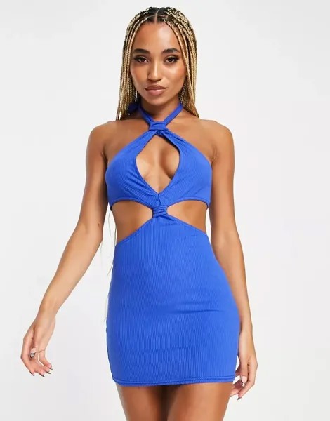 Кобальтово-синее пляжное летнее платье Public Desire с узлами и вырезами