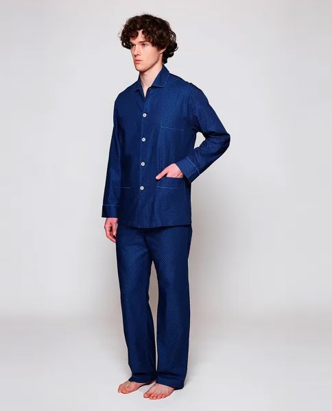 Длинные мужские пижамы с жаккардовым принтом Mirto, темно-синий