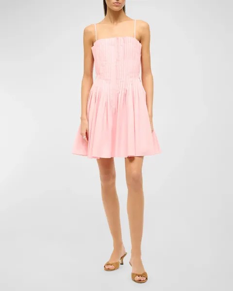 Плиссированное мини-платье Bella на бретельках из поплина STAUD, цвет Pearl Pink