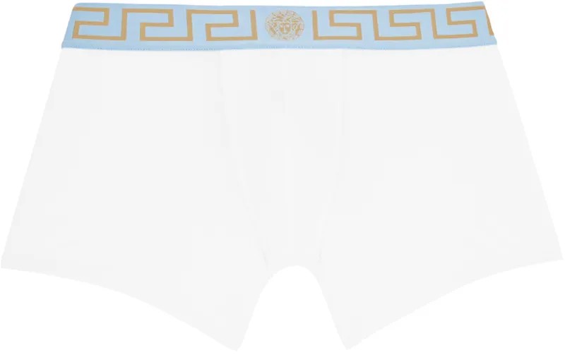 Versace Underwear Белые длинные боксеры с каймой Greca