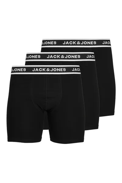 Боксеры с логотипом на поясе - 3 пары Jack & Jones, черный