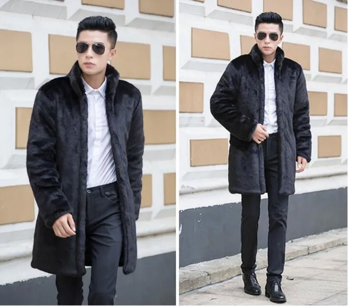 Персонализированная зимняя утепленная мужская норковая кожаная куртка средней длины, меховое кожаное пальто, мужские тонкие куртки, модный воротник-стойка