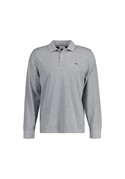 Мужская рубашка-поло - REGULAR SHIELD LONGSLEEVE PIQUE RUGGER, длинный рукав, логотип GANT, серый