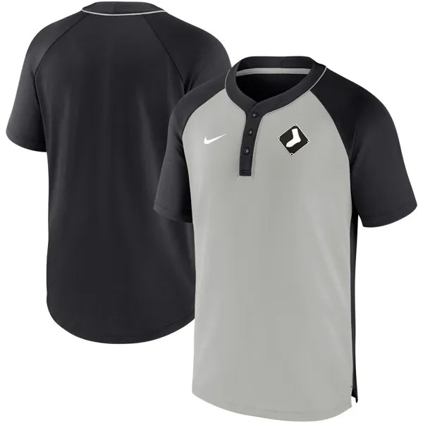 Мужская черная/серебристая футболка Chicago White Sox City Plate Performance Henley с регланами Nike
