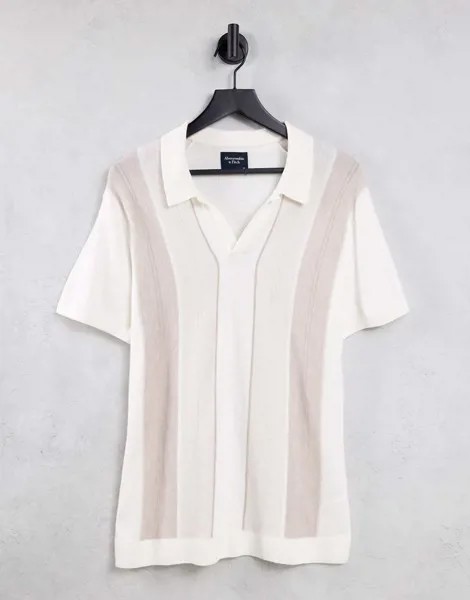 Кремовая трикотажная футболка-поло в полоску с короткими рукавами Abercrombie & Fitch-Белый