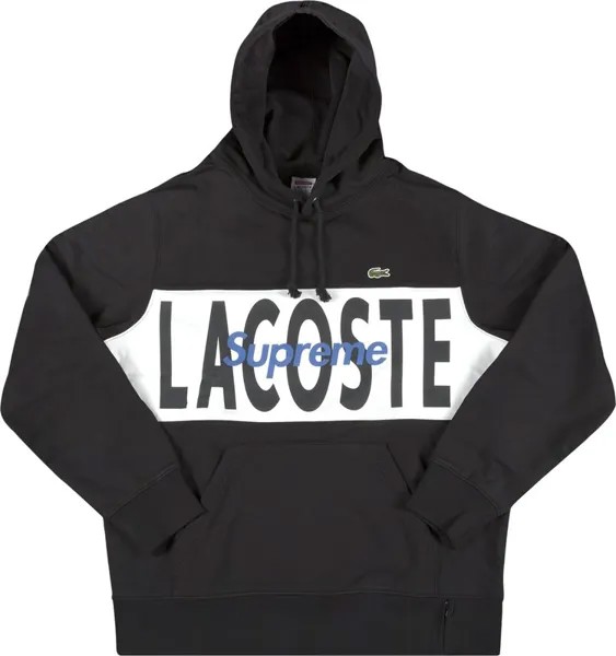 Толстовка Supreme x Lacoste Logo Panel Hooded Sweatshirt 'Black', черный