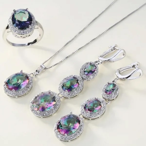 4шт / набор многоцветных сережек кольцо кулон ожерелье ювелирные изделия