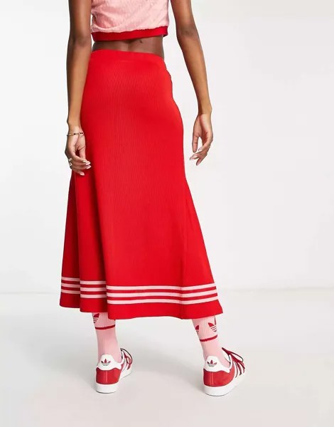 Красная трикотажная длинная юбка adidas Originals 'adicolor 70s'
