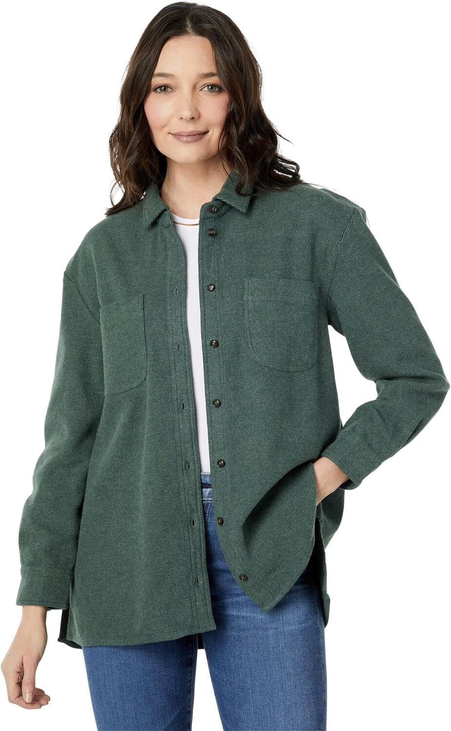 Однотонная фланелевая рубашка оверсайз с прямым подолом Madewell, цвет Dark Palm