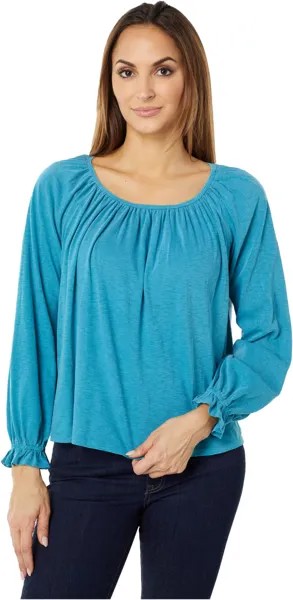 Футболка SUNDRY Raglan Long Sleeve Pima Cotton Tee with Gathering, цвет Pigment Peacock