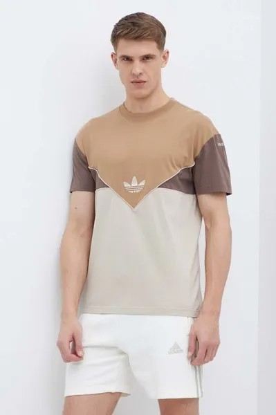 Хлопковая футболка adidas Originals, коричневый