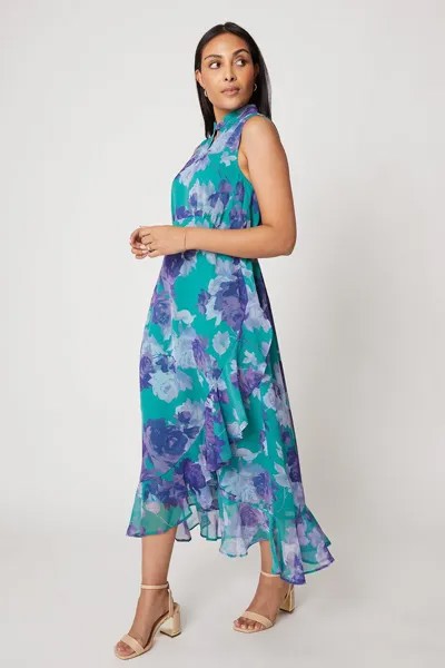 Миниатюрное платье миди без рукавов с цветочным принтом и рюшами Wallis, зеленый