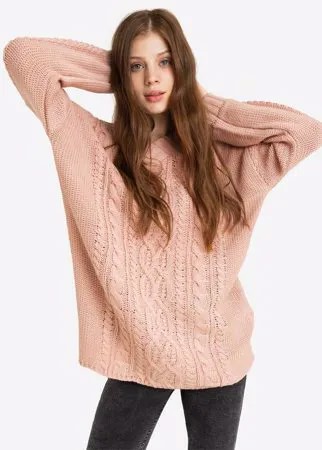 Розовый пуловер-туника с косами Gloria Jeans