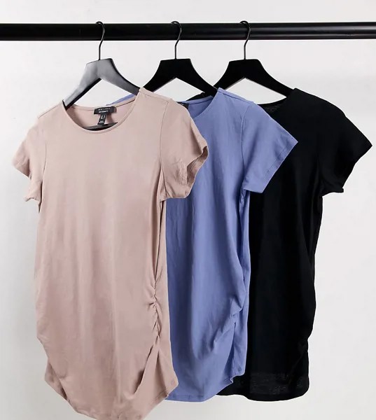 Набор из 3 футболок разных цветов с короткими рукавами и сборками New Look Maternity-Разноцветный