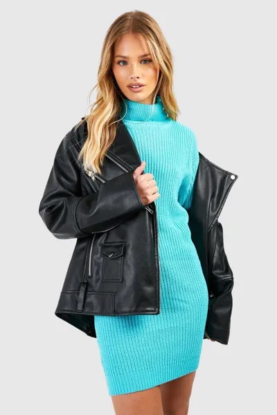 Базовое платье-джемпер с высоким воротником boohoo, синий