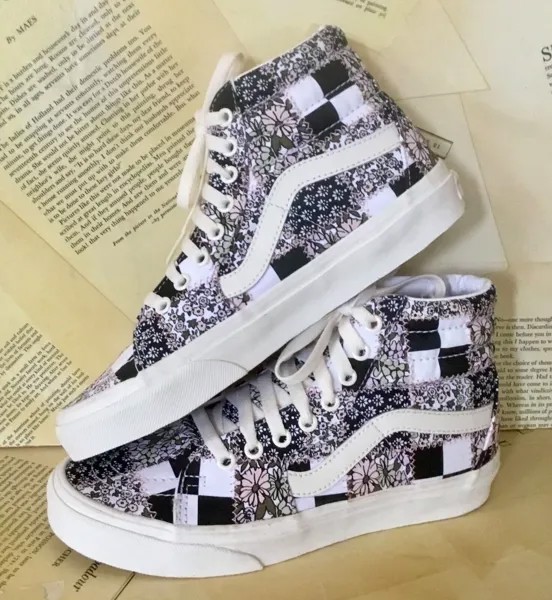 Кроссовки Free People Vans в стиле пэчворк с цветочным принтом SK8, высокие кеды, черно-белая клетка, 7 Вт, НОВИНКА