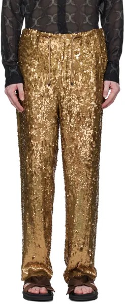 Золотые брюки с украшением Dries Van Noten