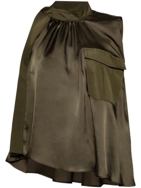 Sacai атласная блузка асимметричного кроя, зеленый