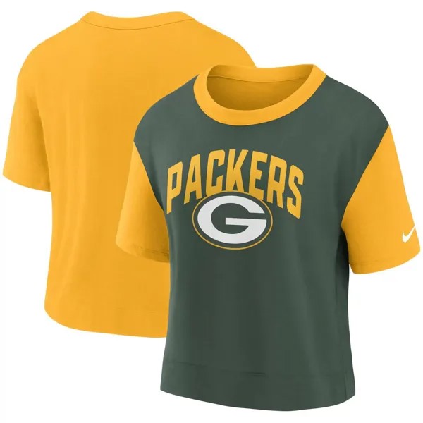 Женская модная футболка с высокими бедрами Nike Green Bay Packers золотого/зеленого цвета Nike