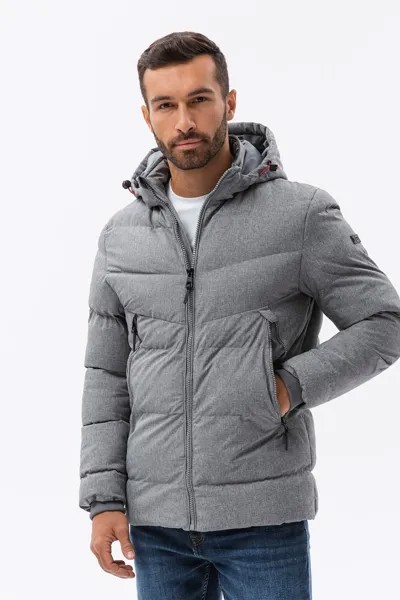 Зимняя куртка с косыми карманами Ombre, серый