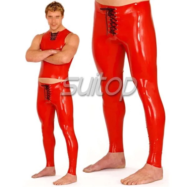 Резиновые латексные красные леггинсы Suitop, сексуальные латексные облегающие брюки для мужчин