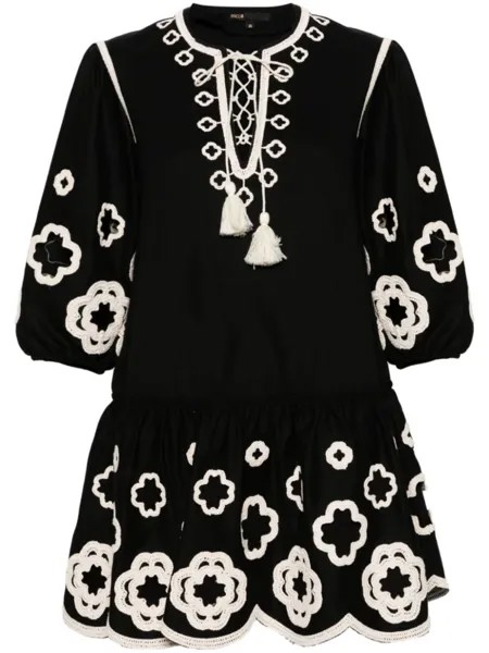 Maje платье мини с баской и вышивкой Clover, черный