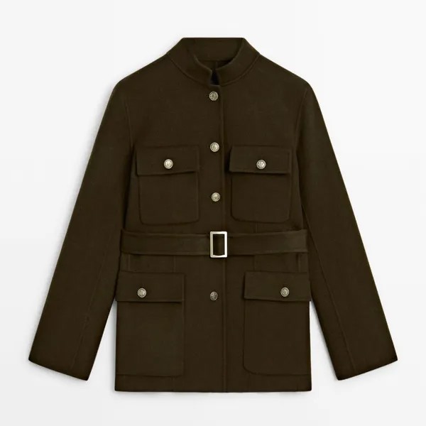 Куртка Massimo Dutti Wool Blend With Pockets And Gold Buttons, хаки