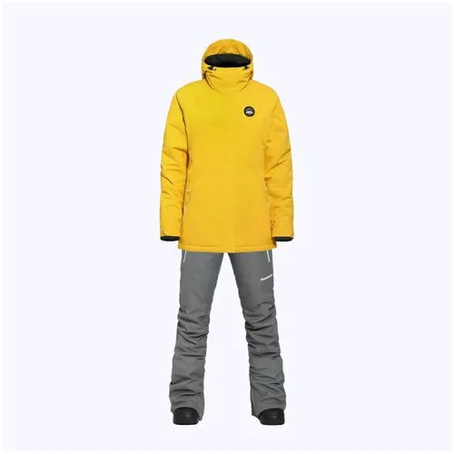 Комплект с брюками Horsefeathers, карманы, регулируемые манжеты, снегозащитные гетры, проклеенные швы, регулируемый капюшон, карман для ски-пасса, снегозащитная юбка, влагоотводящий, ветрозащитный, герметичные швы, мембранный, водонепроницаемый, размер L, желтый