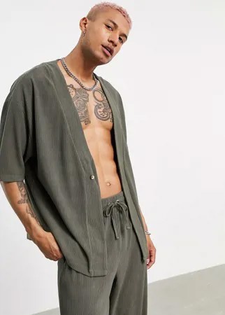 Oversized-кардиган цвета хаки из трикотажа джерси в рубчик (от комплекта) ASOS DESIGN-Зеленый цвет
