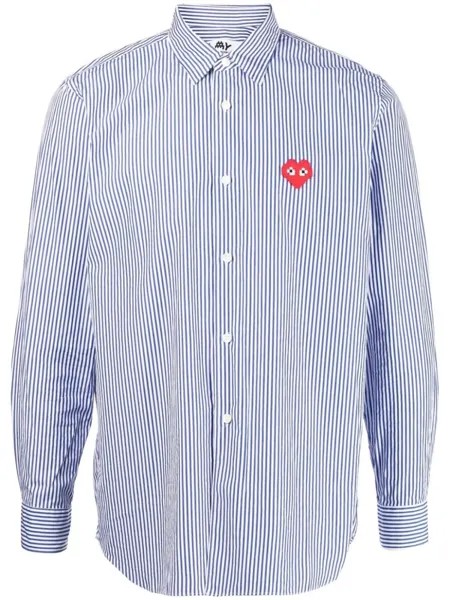 Comme Des Garçons полосатая рубашка с нашивкой-логотипом, синий