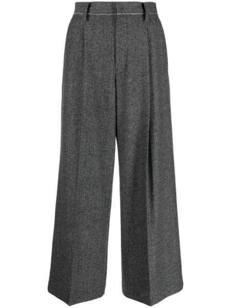 Yohji Yamamoto широкие брюки с узором в елочку, серый