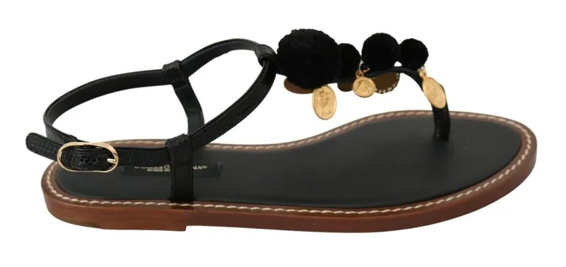 DOLCE - GABBANA Shoes Черные кожаные шлепанцы с монетами, сандалии EU35 / US4,5 $1200