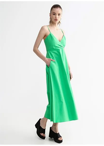 Зеленое женское двубортное платье миди с воротником и бретельками Aeropostale