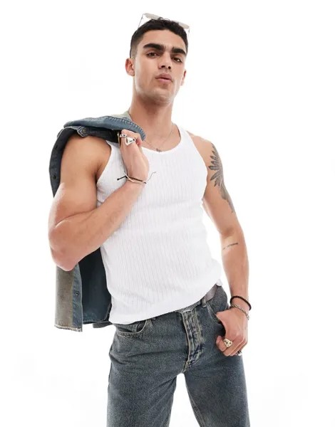 Белая текстурированная майка в рубчик Jack & Jones