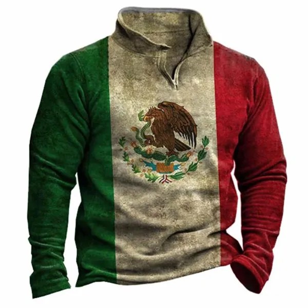 Мужская толстовка на молнии с принтом флага Мексики на открытом воздухе
