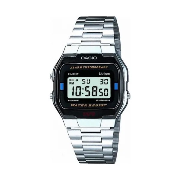 Мужские наручные часы с серебряным браслетом Casio A163WA-1QES Светлый металлик