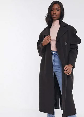 Темно-коричневое пальто с объемными рукавами ASOS DESIGN Tall-Коричневый