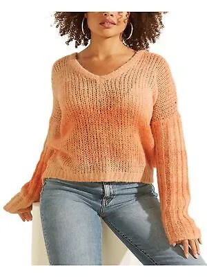 GUESS Женский оранжевый свободный вязаный свитер свободного кроя с длинными рукавами и V-образным вырезом XL