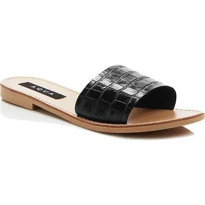 Женские черные кожаные сандалии Aqua, туфли на плоской подошве, средний размер (B,M), BHFO 4225