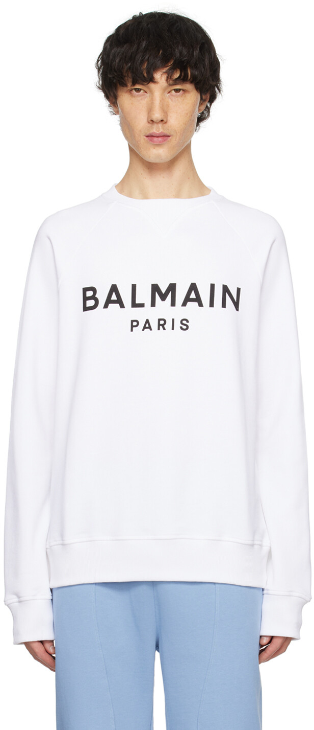 Белый свитшот с принтом Balmain, цвет Blanc/Noir