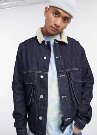 Темно-синяя джинсовая куртка с воротником из искусственного меха Vintage Supply Worker-Голубой