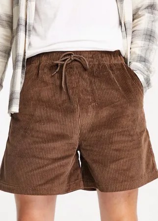Вельветовые шорты темно-коричневого цвета с широкими штанинами ASOS DESIGN-Коричневый цвет