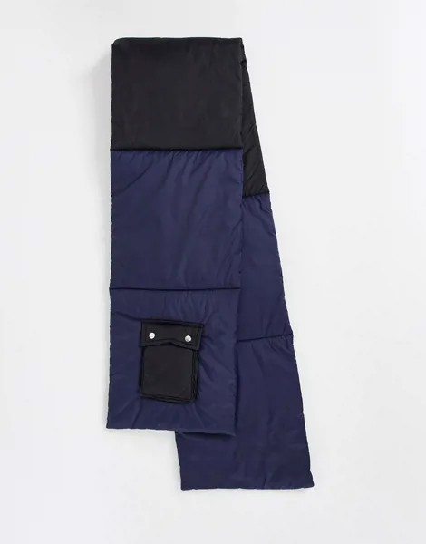 Дутый шарф синего цвета со вставками Topman-Голубой