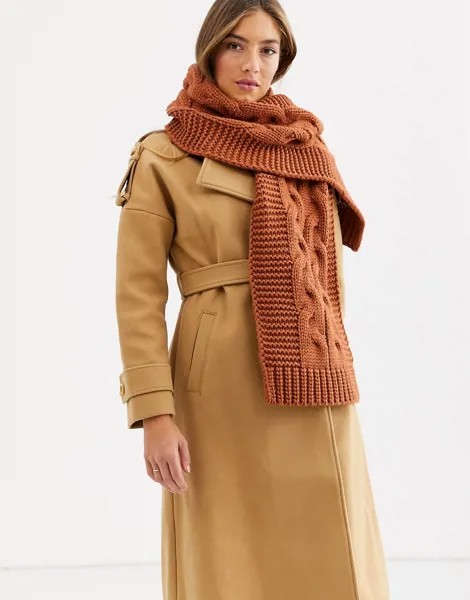 Коричневый вязаный oversize-шарф Accessorize - Bea-Светло-коричневый
