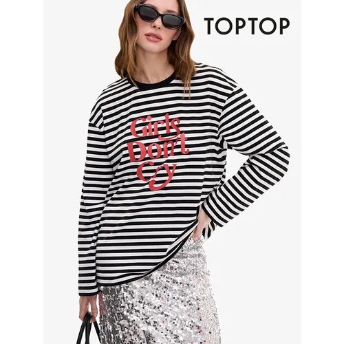 Лонгслив TOPTOP, размер 42, белый, черный