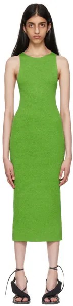 Зеленое вязаное платье-миди с лентой Helmut Lang